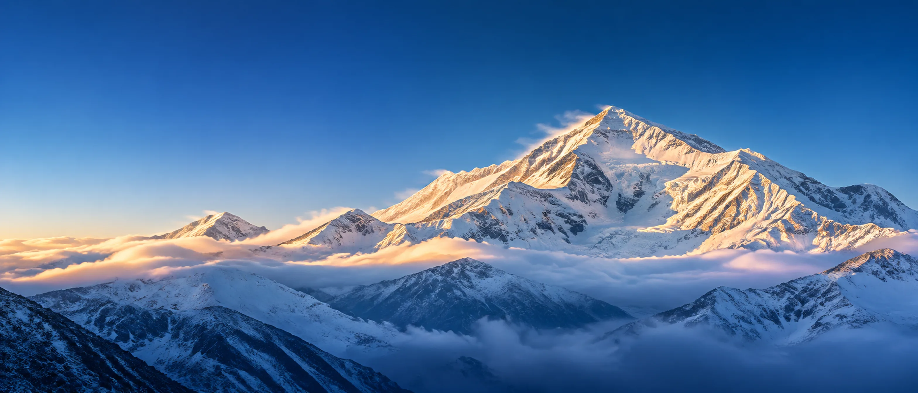 清晨云海中的雪山主峰
